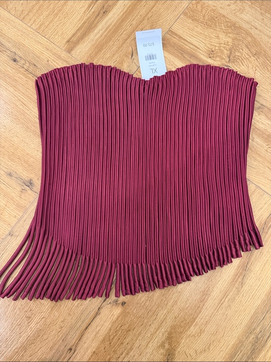 AKIRA Tops - AKIRA Burgundy Pleated Strapless Top with Fringe Detail